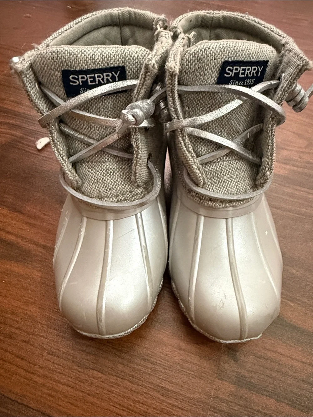 Sperry Kids Light Beige Duck Boots with Fabric Upper